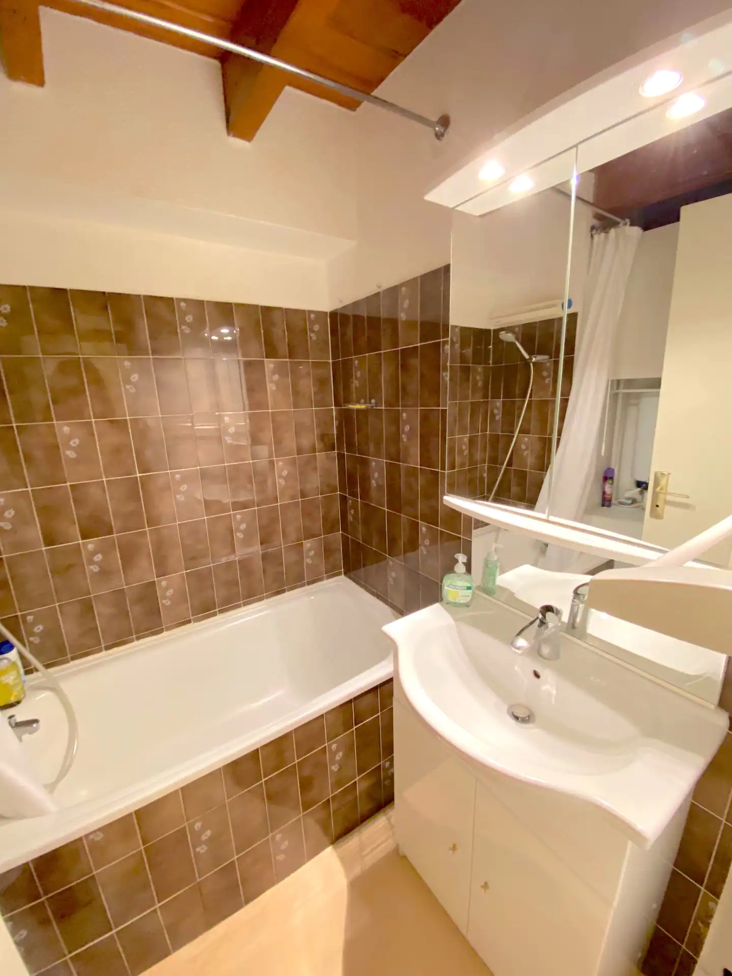 Salle d'eau avec baignoire, WC et machine à laver